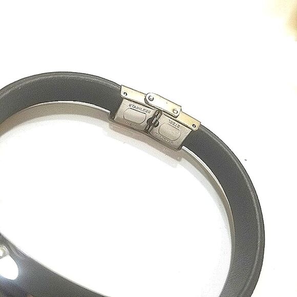 Titanium stainless steel black Leather band Bracelet. - Picture 5 of 7